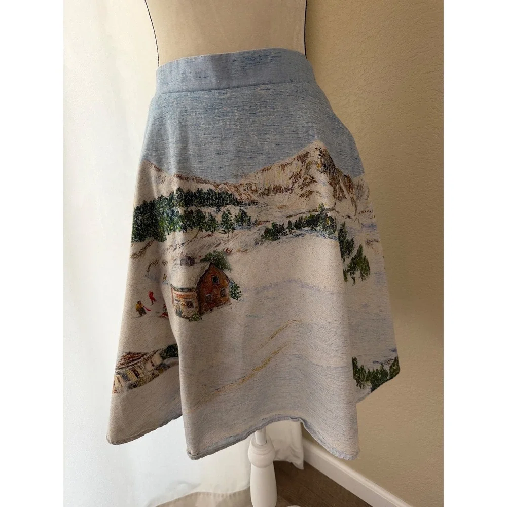 Corey Lynn Calter Winter Alpine Mountain Scene Tapestry‎ Skirt Blue White Small